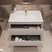 База под раковину Welle 800 подвесная, 2 выкатных ящика soft-close, M.White