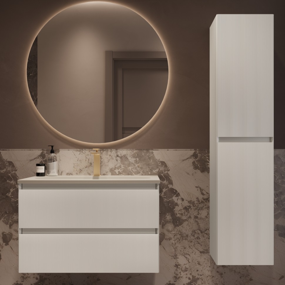 База под раковину Welle 800 подвесная, 2 выкатных ящика soft-close, M.White