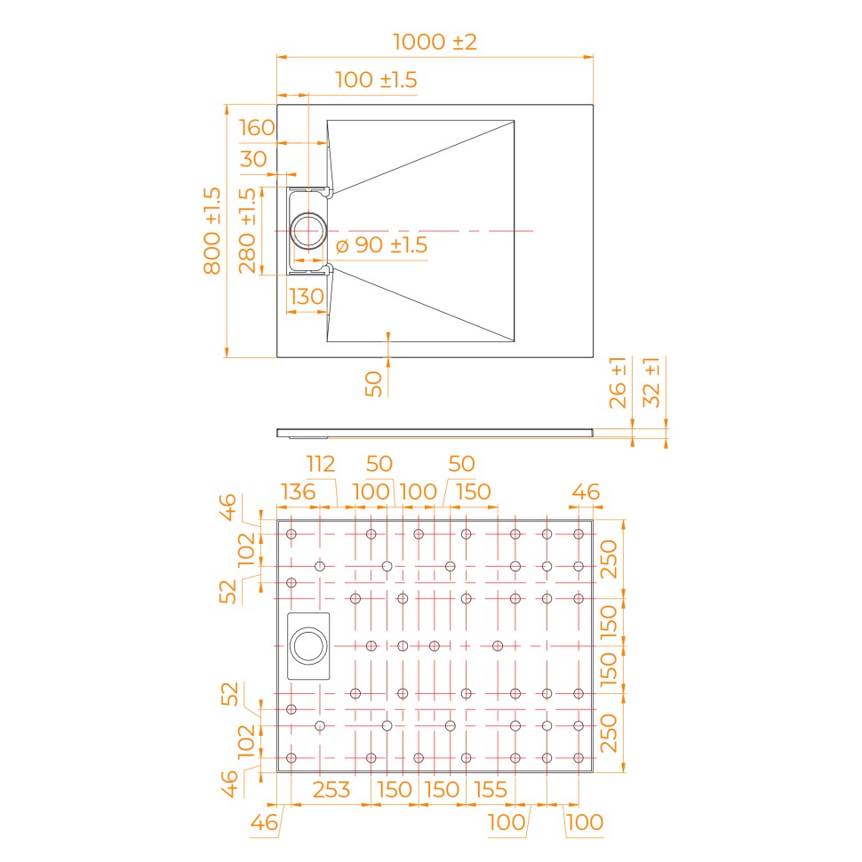 Душевой поддон прямоугольный RGW TUS-W Белый (800x1000)