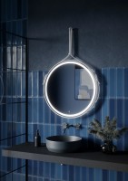 Зеркало для ванной комнаты SANCOS Dames D650 с подсветкой , ремень из натуральной белой кожи, арт. DA650W