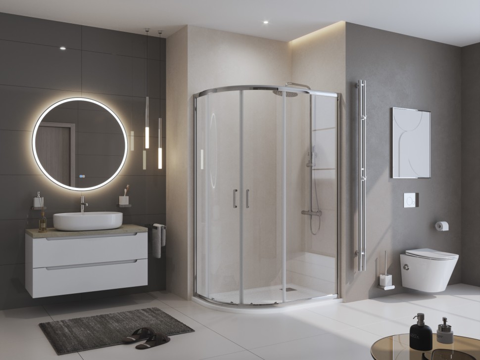 Душевой поддон из искусственного мрамора в комплекте с сифоном BelBagno UNO TRAY-MR-UNO-RH-120/80-550-35-W-L-CR