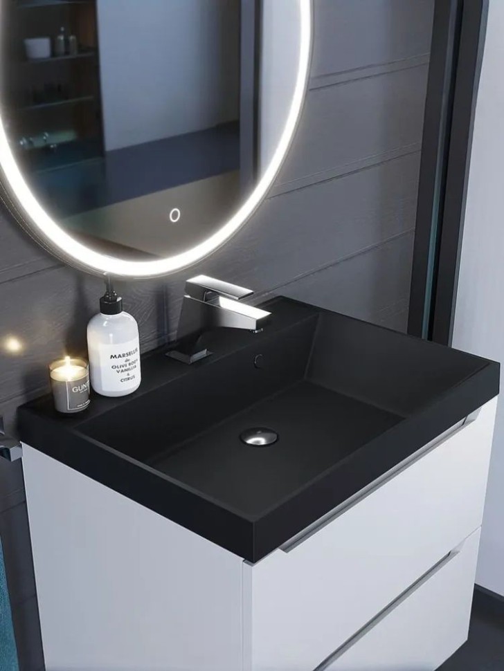 Раковина для ванной 80 см, Uperwood Classic Quartz, кварцевая, черная матовая, уголь