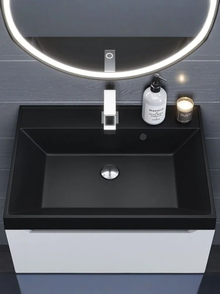 Раковина для ванной 80 см, Uperwood Classic Quartz, кварцевая, черная матовая, уголь