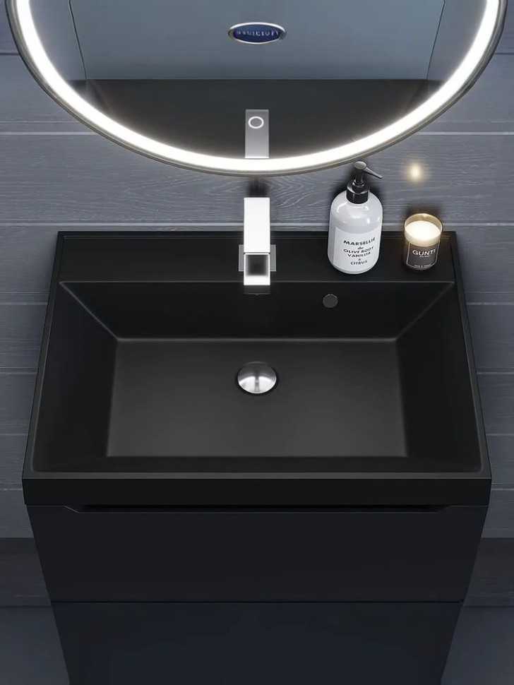 Раковина для ванной 80 см, Uperwood Classic Quartz, кварцевая, черная матовая, уголь