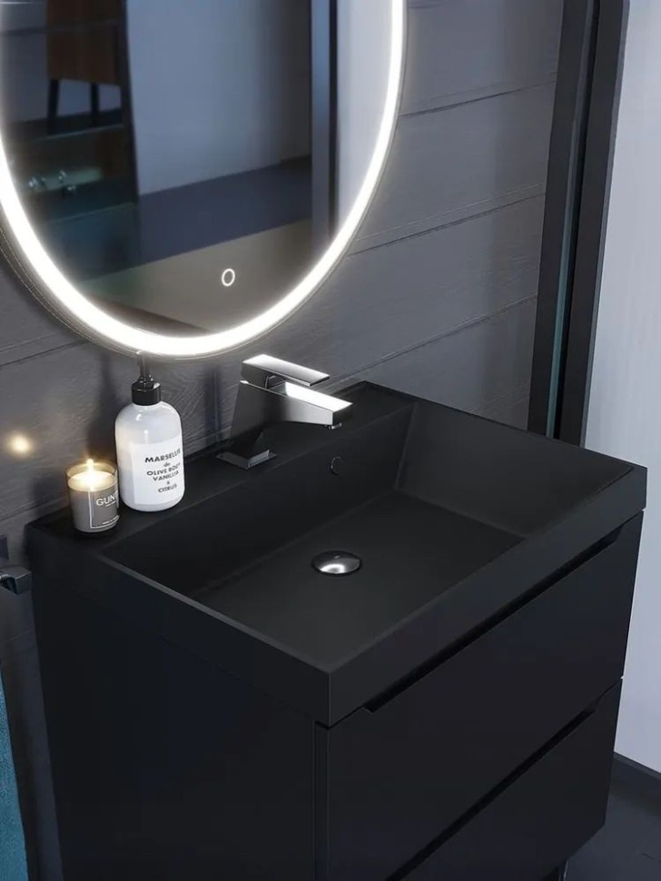 Раковина для ванной 80 см, Uperwood Classic Quartz, кварцевая, черная матовая, уголь