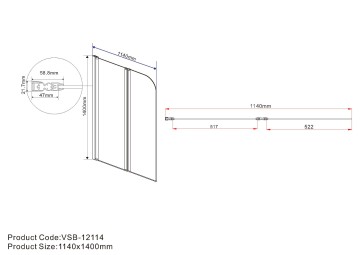 Душевая шторка на ванну VSB-12114CH-L, 1140*1400, хром, стекло шиншилла, левая
