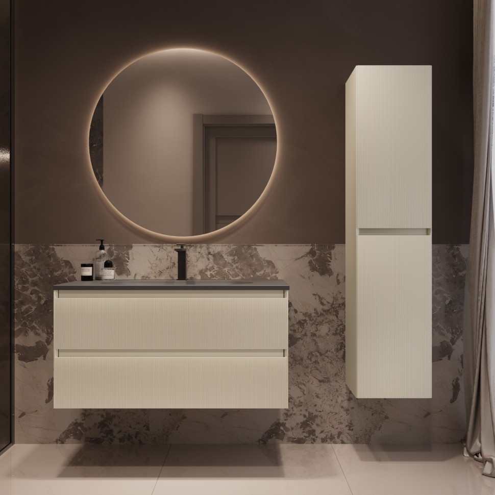 База под раковину Welle 1000 подвесная, 2 выкатных ящика soft-close, M.Beige