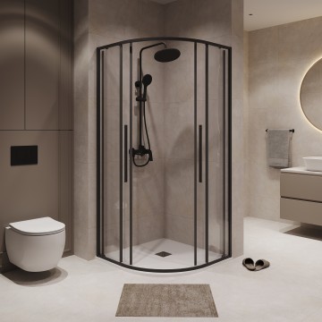 Душевое ограждение Niagara Nova NG-6827-34ВLACK (100х100х195) четверть круга,черный матовый,двери раздвижные,стекло прозрачное,1 место