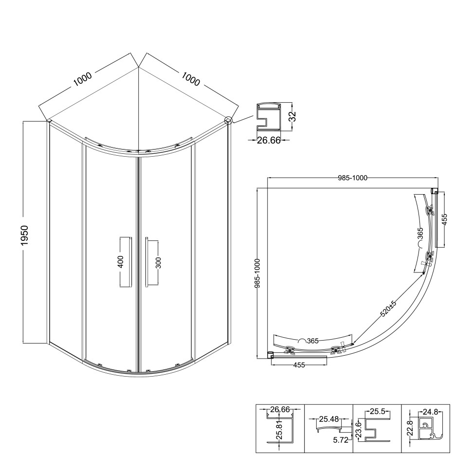Душевое ограждение Niagara Nova NG-6827-34ВLACK (100х100х195) четверть круга,черный матовый,двери раздвижные,стекло прозрачное,1 место