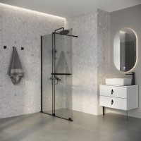 Душевая перегородка Niagara Nova NG-671-90BLACK (90х200) черный матовый,раздвижная,стекло прозрачное,1 место