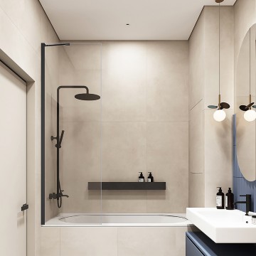 Шторка на ванну Veconi Palau PL-84B, 700x1500, черный, стекло прозрачное New
