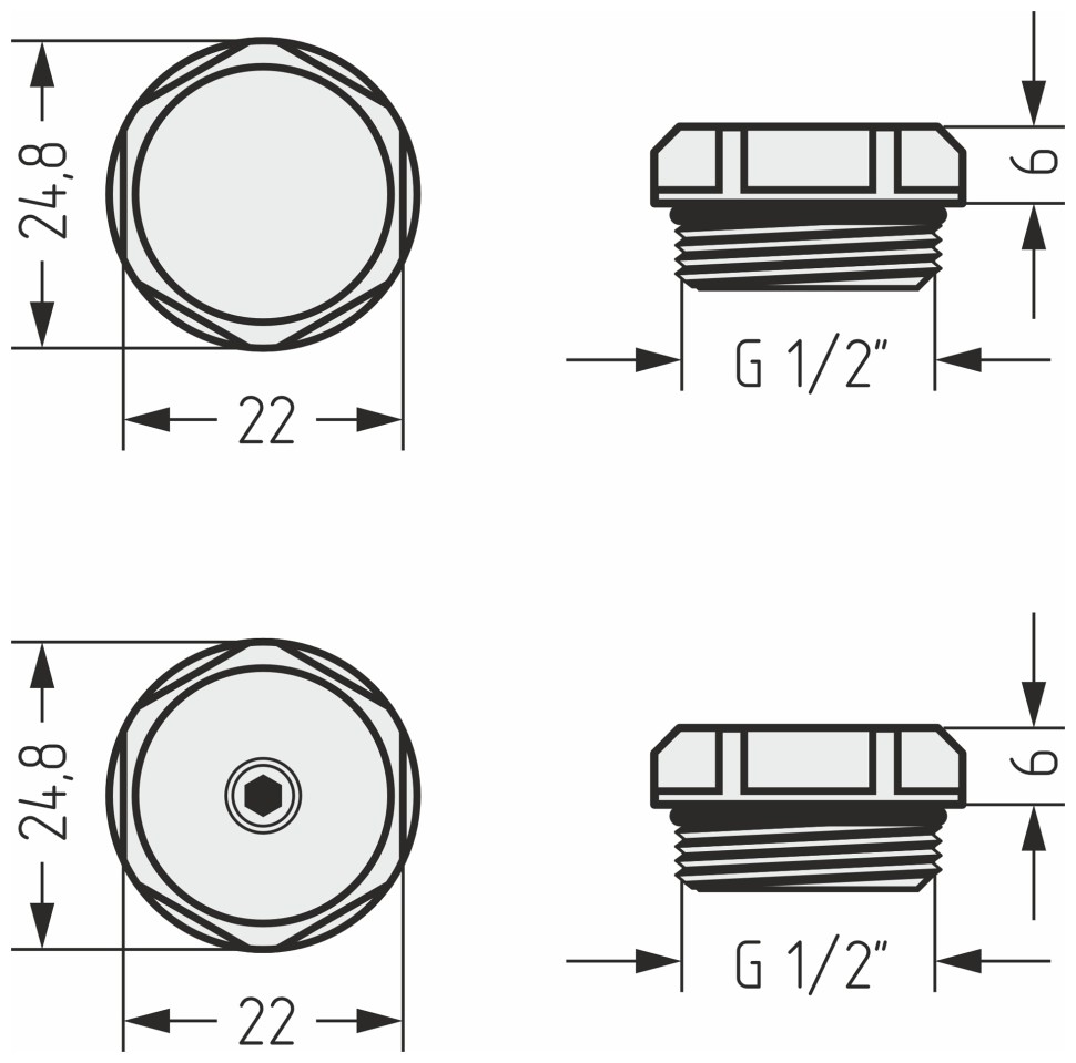 Спускной клапан с заглушкой d 25 мм (G 1/2" НР)