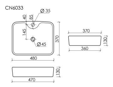 Умывальник чаша накладная прямоугольная Element 480x370x130мм CN6033