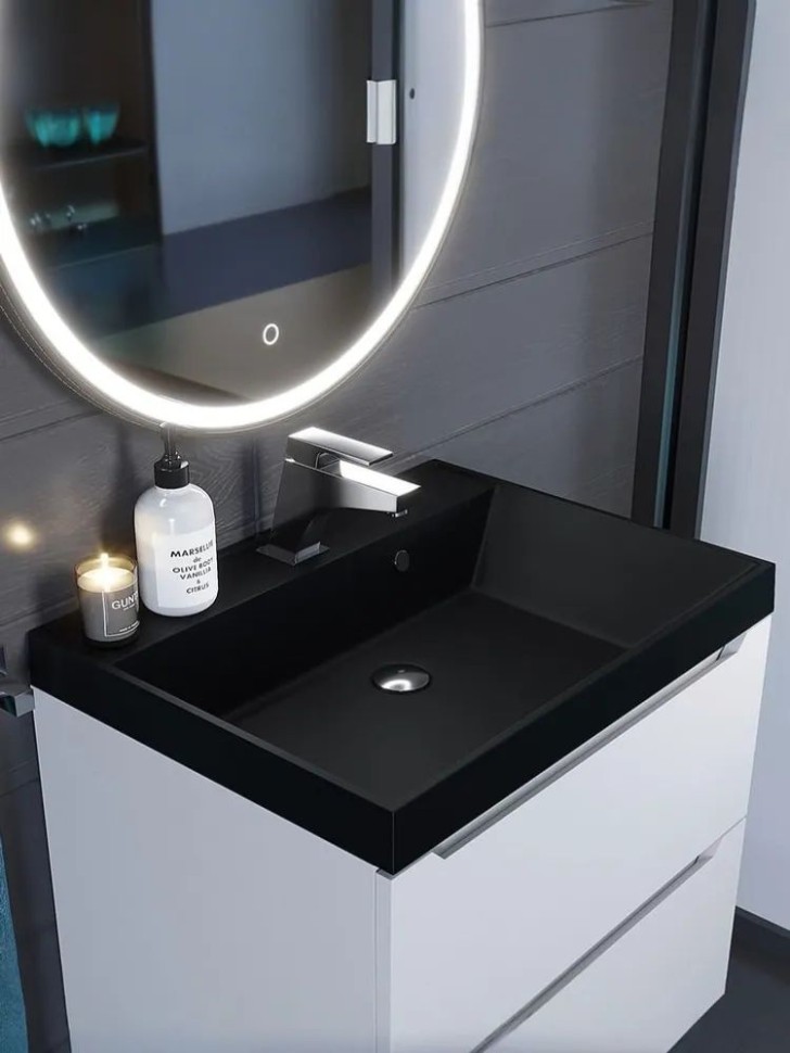 Раковина для ванной 80 см, Uperwood Classic Quartz, кварцевая, черная матовая, космос