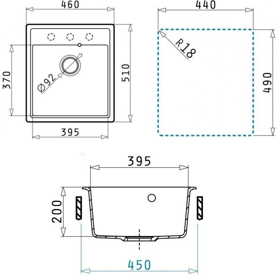 Кухонная мойка кварцевая Uperwood Quartz Premium UPD-07-04, прямоугольная, черная