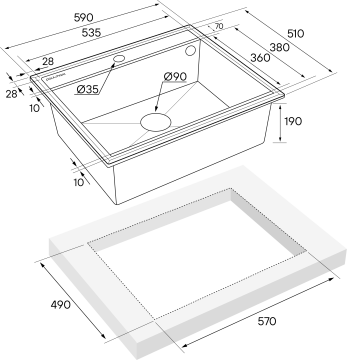 Мойка STEPIA 60, IT-GRANIT, PM115951-DG, графит, 590х510, Paulmark