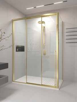 Душевой угол раздвижной Veconi Premium Ptato 300 SP G-L, 1000х1000x2000, золото брашированный, стекло прозрачное