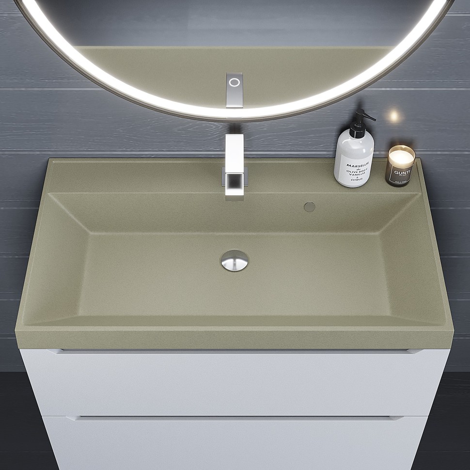 Раковина для ванной 80 см, Uperwood Classic Quartz, кварцевая, бежевая матовая, десерт