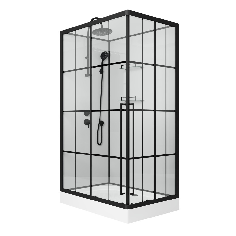 Душевая кабина Niagara Standart ST120/80/15QL/KL/BKT (120х80х225) низкий поддон(15см),черный,стекло прозрачное,3 места