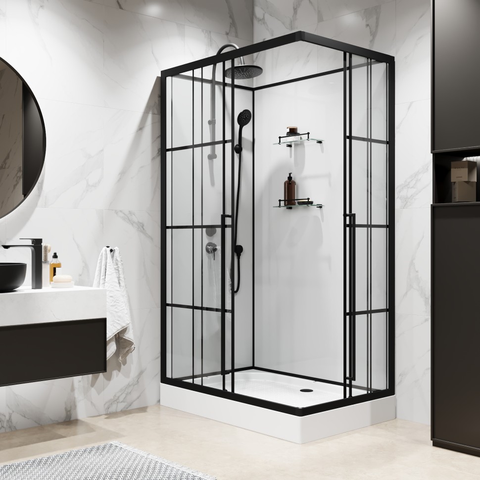 Душевая кабина Niagara Standart ST120/80/15QL/KL/BKT (120х80х225) низкий поддон(15см),черный,стекло прозрачное,3 места
