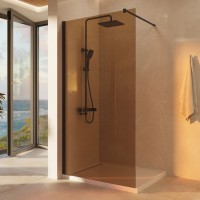 Душевая перегородка Walk-In VSW-1H100GSB, 1000*2000, черный матовый, стекло янтарь