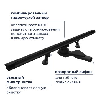 Душевой трап обрезной - SDR-50B - черный (800)