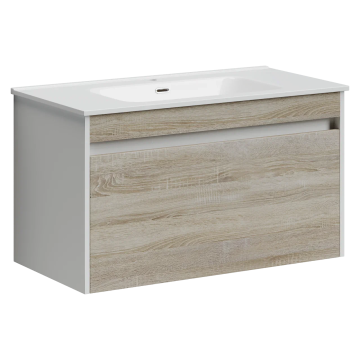 Тумба подвесная SANCOS Smart 890х450х500, c двумя ящиками оснащенными доводчиками, дуб бардолино/белый , арт. SM90E