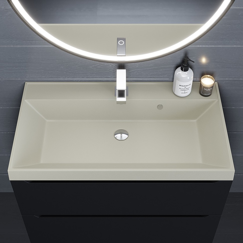 Раковина для ванной 80 см, Uperwood Classic Quartz, кварцевая, бежевая матовая, лён