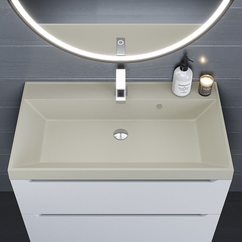 Раковина для ванной 80 см, Uperwood Classic Quartz, кварцевая, бежевая матовая, лён