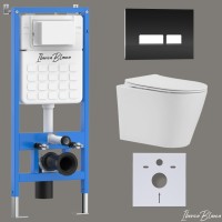 Комплект 3в1 IBERICA BLANCA инсталляция SILENCIO, унитаз BURGOS ALTO белый, кнопка смыва CRYSTAL-R черный глянцевый (IB001.BRA.234.2211)