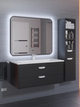 Зеркало для ванной с холодной подсветкой Uperwood Modul 100х80 см, прямоугольное, черное, сенсор/антизапотевание