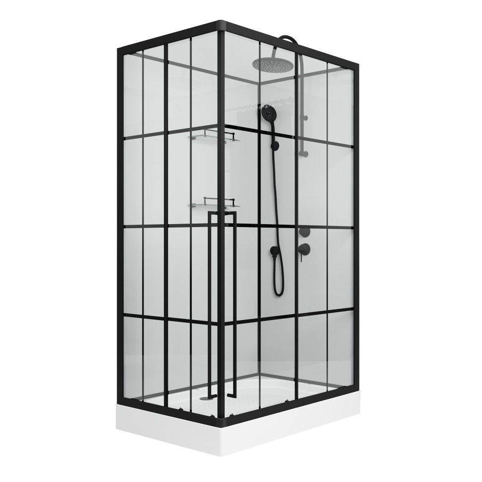Душевая кабина Niagara Standart ST100/80/15QR/KL/BKT (100х80х225) низкий поддон(15см),черный,стекло прозрачное,3 места