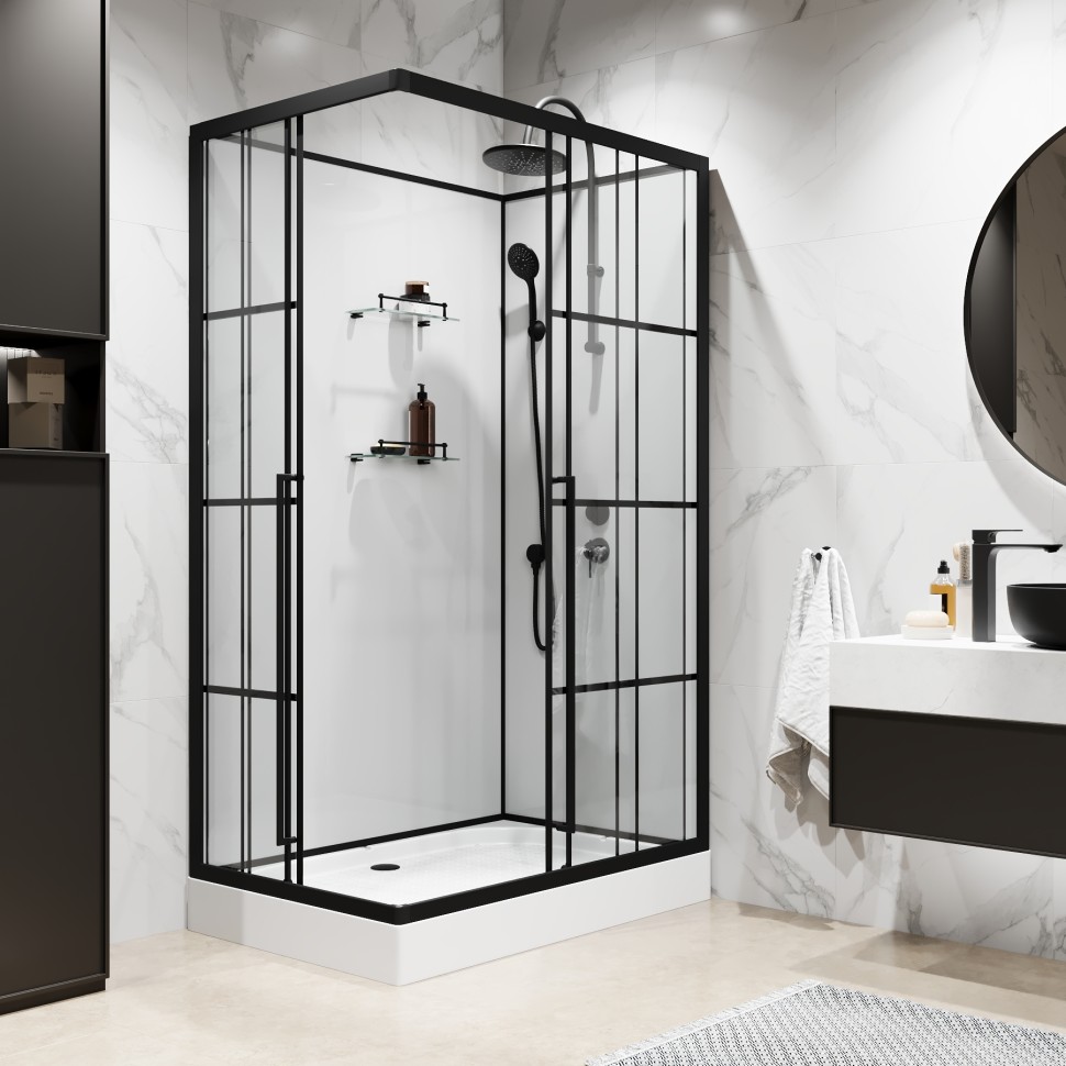 Душевая кабина Niagara Standart ST100/80/15QR/KL/BKT (100х80х225) низкий поддон(15см),черный,стекло прозрачное,3 места