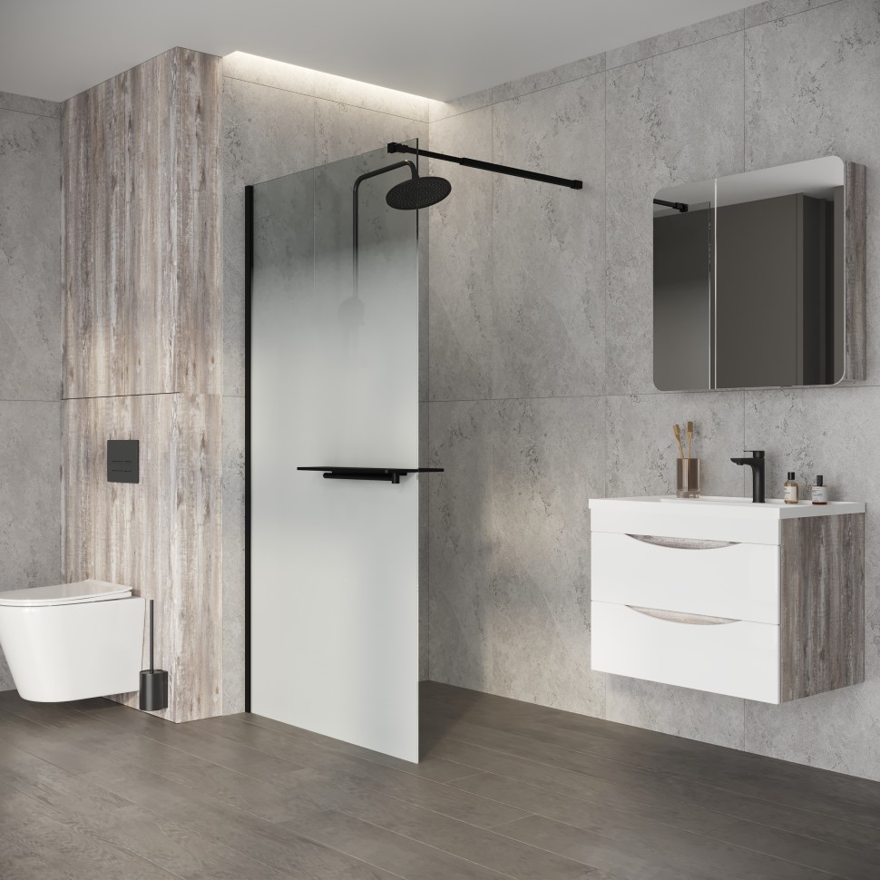 Душевая перегородка Niagara Nova NG-582-90BLACK (90х200) черный матовый,стекло белый градиент,1 место