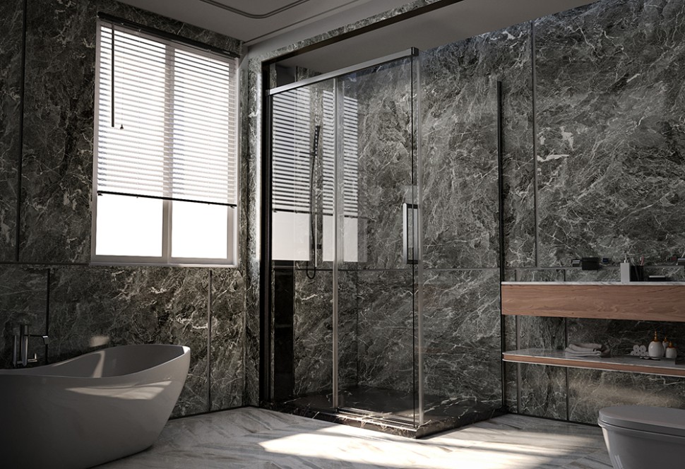 Душевой угол Veconi Premium Trento PTC-SP-40GR, 1500х900x2000, брашированный графит, стекло прозрачное