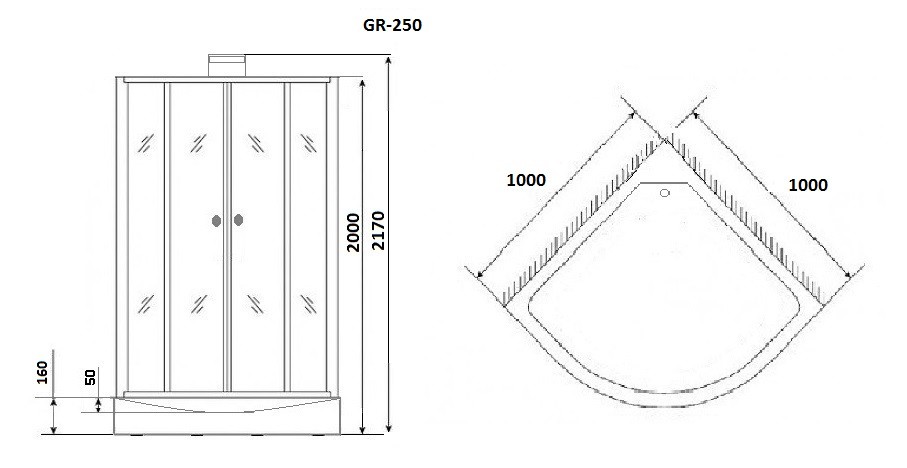 Душевая кабина Grossman Elegans GR250 (100х100х217) дверь раздвижная,5 мест