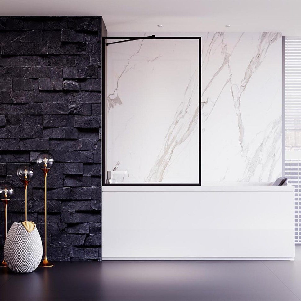 Шторка на ванну Veconi Palau PL-85B, 500x1500, черный, стекло прозрачное