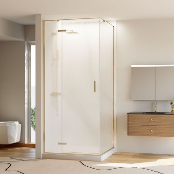 Душевой угол Veconi Rovigo RV-073RG/L, 1200х1000х1950, золото брашинг, стекло дождь