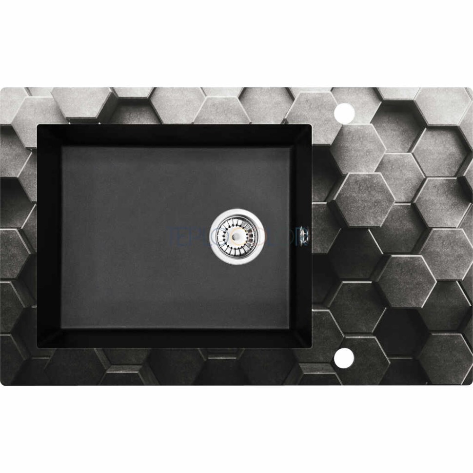 Стеклянно-гранитная мойка, 1-чаша с осушкой