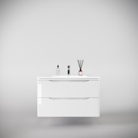 Тумба подвесная STYLE LINE "Марелла 90" (2 ящ.) Люкс антискрейтч белый глянец, PLUS с раковиной Марелла Люкс 900х400